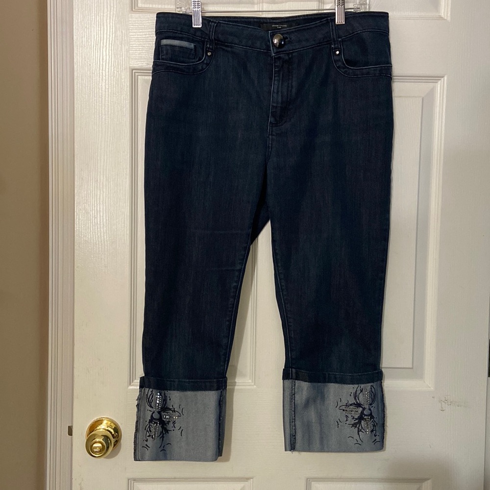 Simon Chang Cuffed Crop Pants With Stud & Embroidery Detail Sz 14